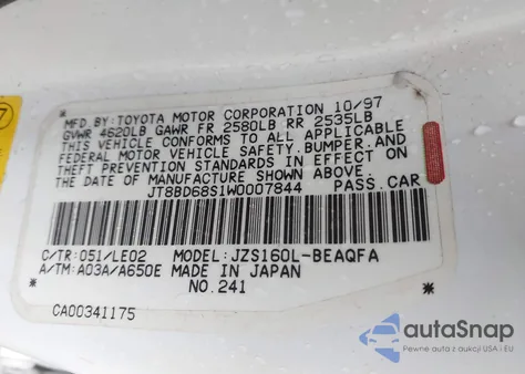 1998 Lexus Gs 300 z USA, uszkodzony, nr VIN JT8BD68S1W0007844